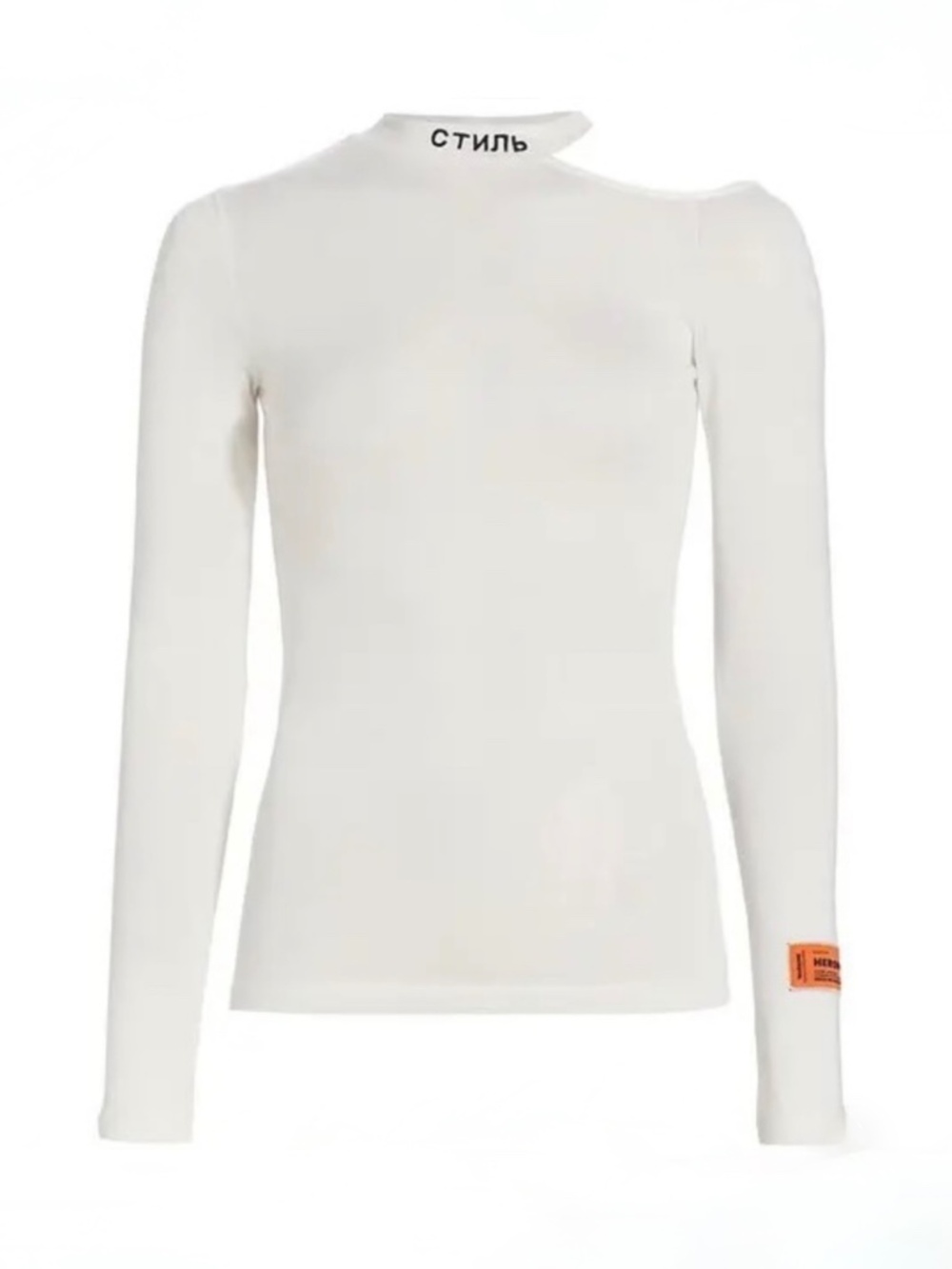 Heron Preston Ivory CTNMB Cut-Out Shoulder Viscose Jersey T-Shirt Top Sz XL